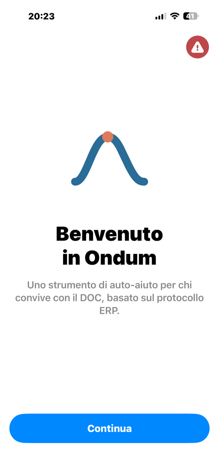 Schermata di benvenuto dell'app Ondum su iPhone